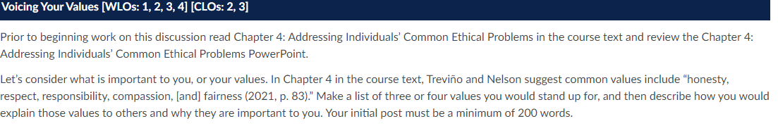 Voicing Your Values [WLOs: 1, 2, 3, 4] [CL05: 2,