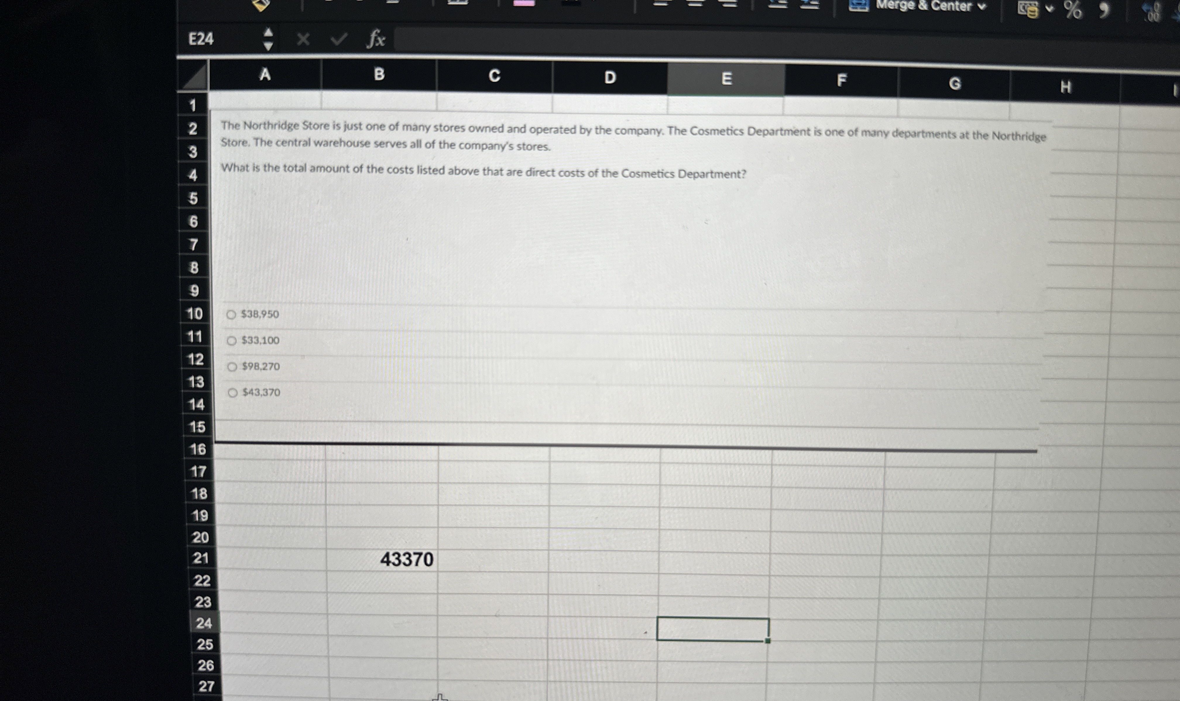 Merge & Center V E 2 4 A B C D E F G 1 2 The