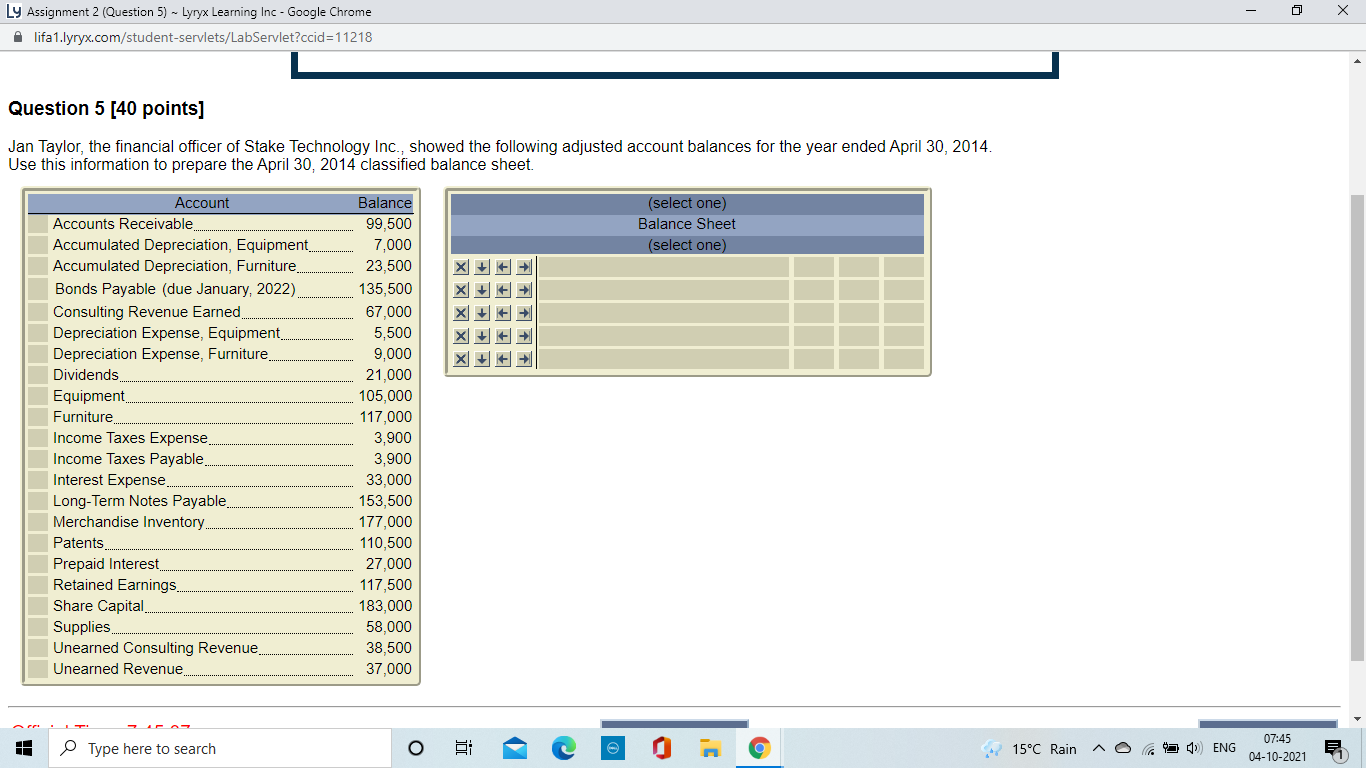 Ly Assignment 2 (Question 5) ~ Lyryx Learning Inc