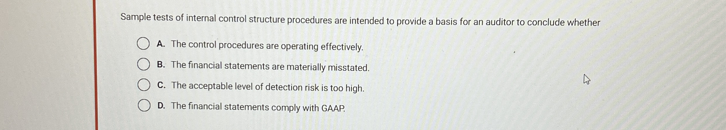 Sample tests of internal control structure