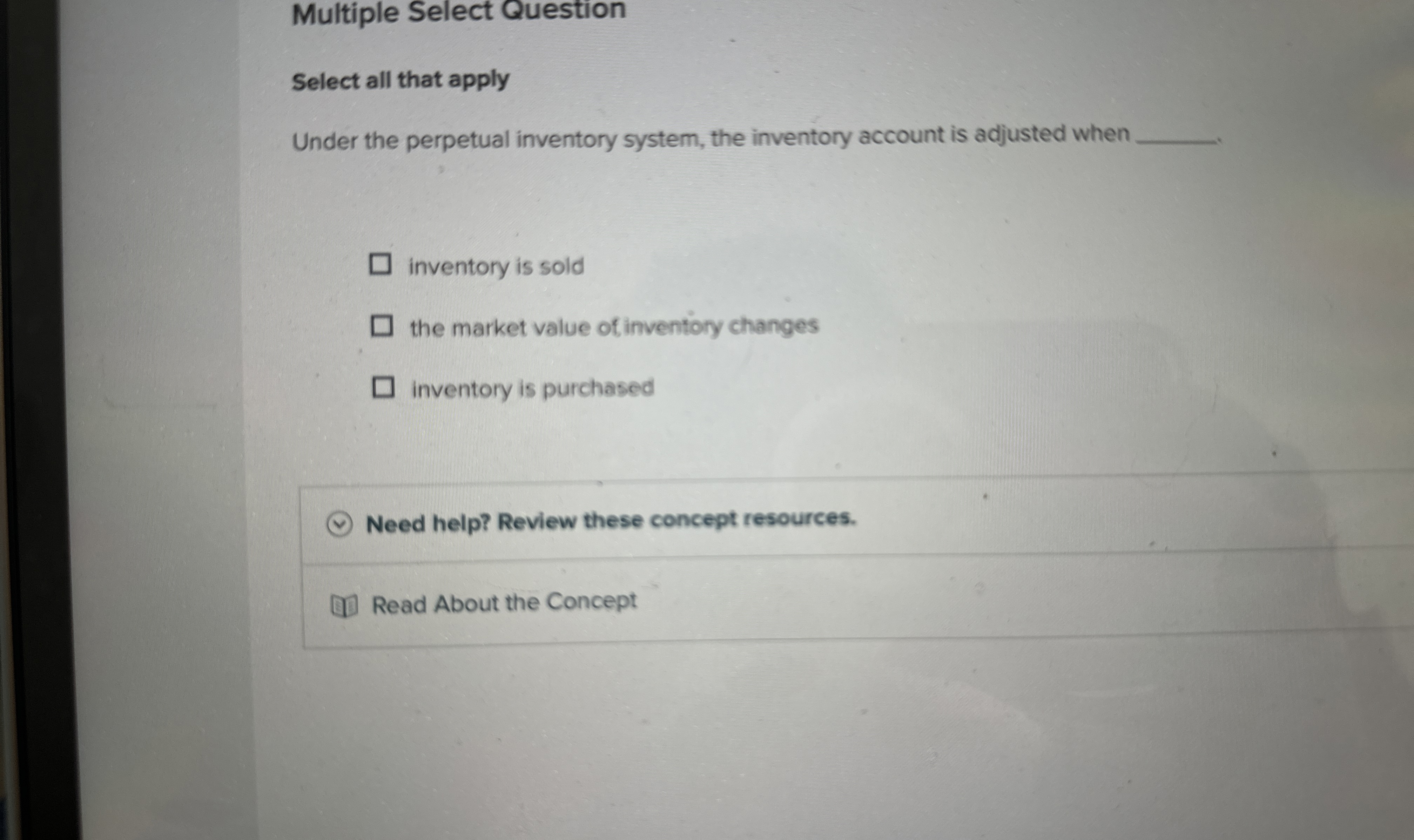 Multiple Select Question Select all that apply