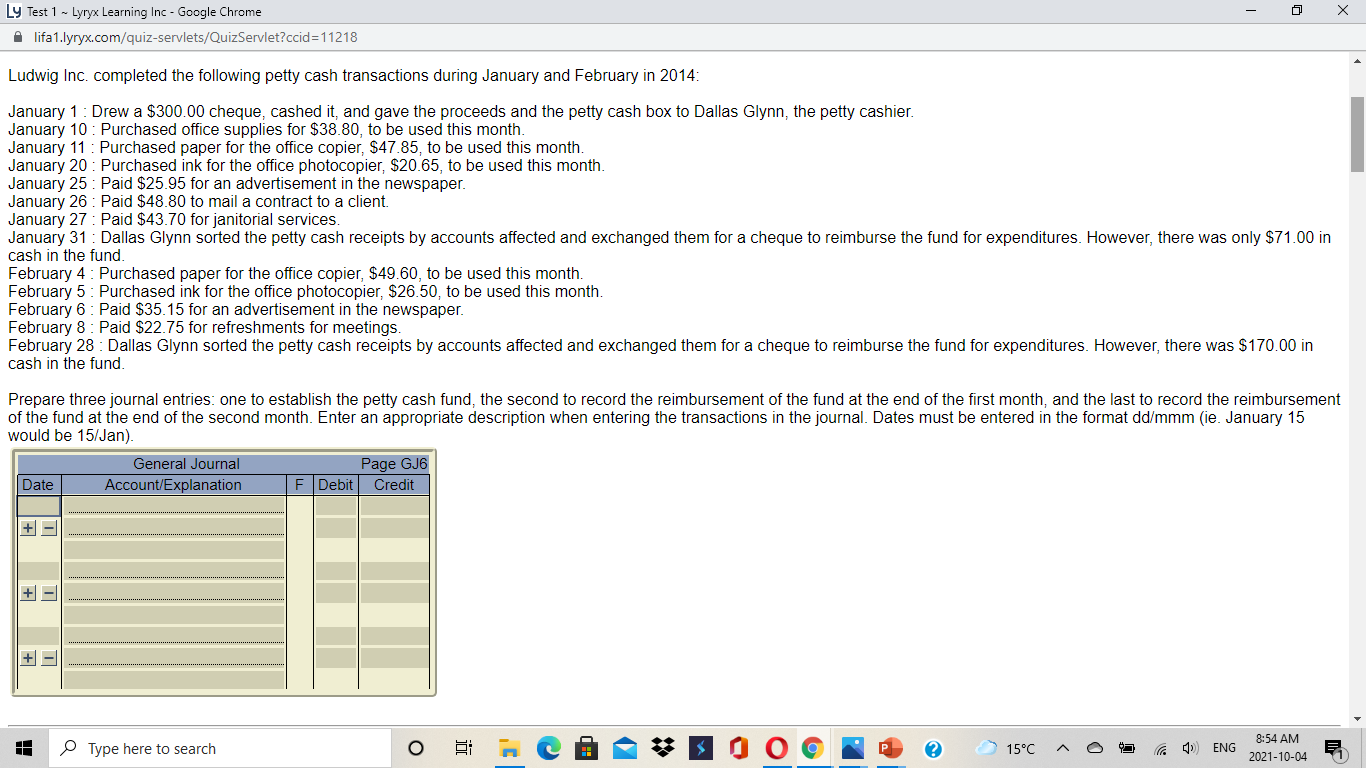 Ly Test 1 ~ Lyryx Learning Inc - Google Chrome -