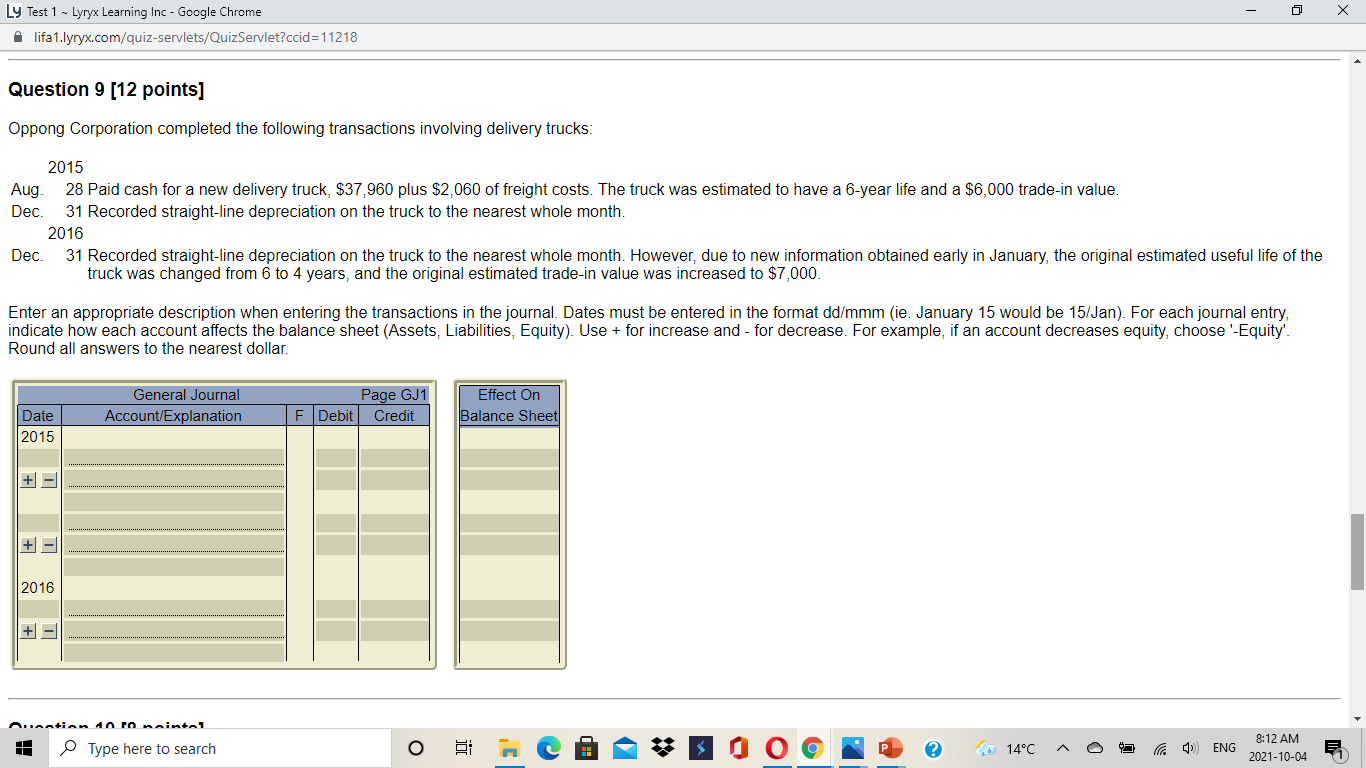 Ly Test 1 ~ Lyryx Learning Inc - Google Chrome X