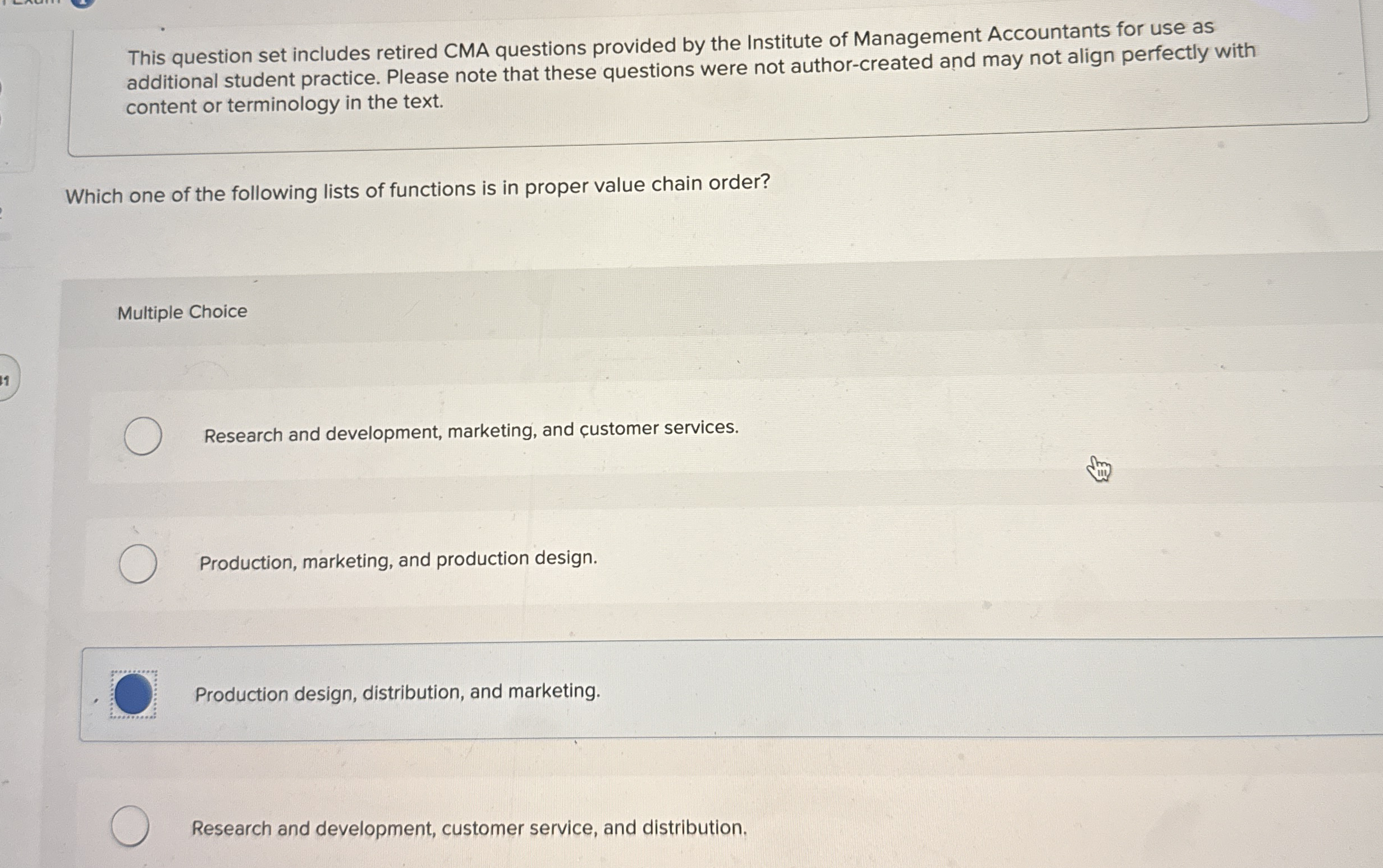 This question set includes retired CMA questions