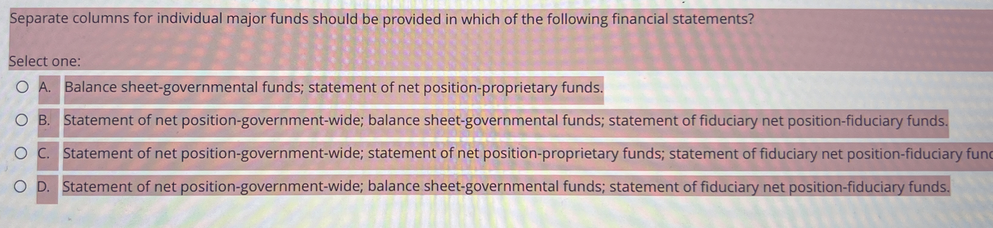 Separate columns for individual major funds