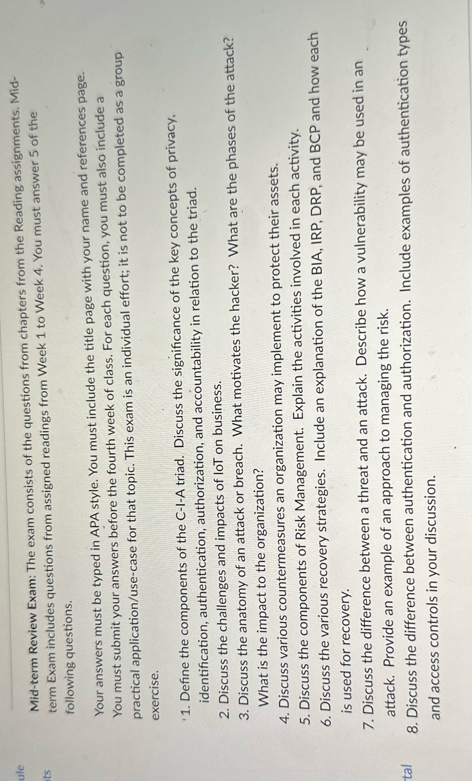 ule Mid-term Review Exam: The exam consists of