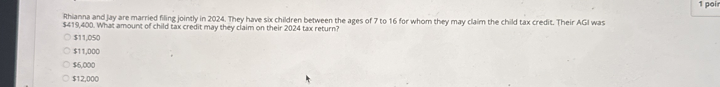 1 poir Rhianna and Jay are married filing jointly