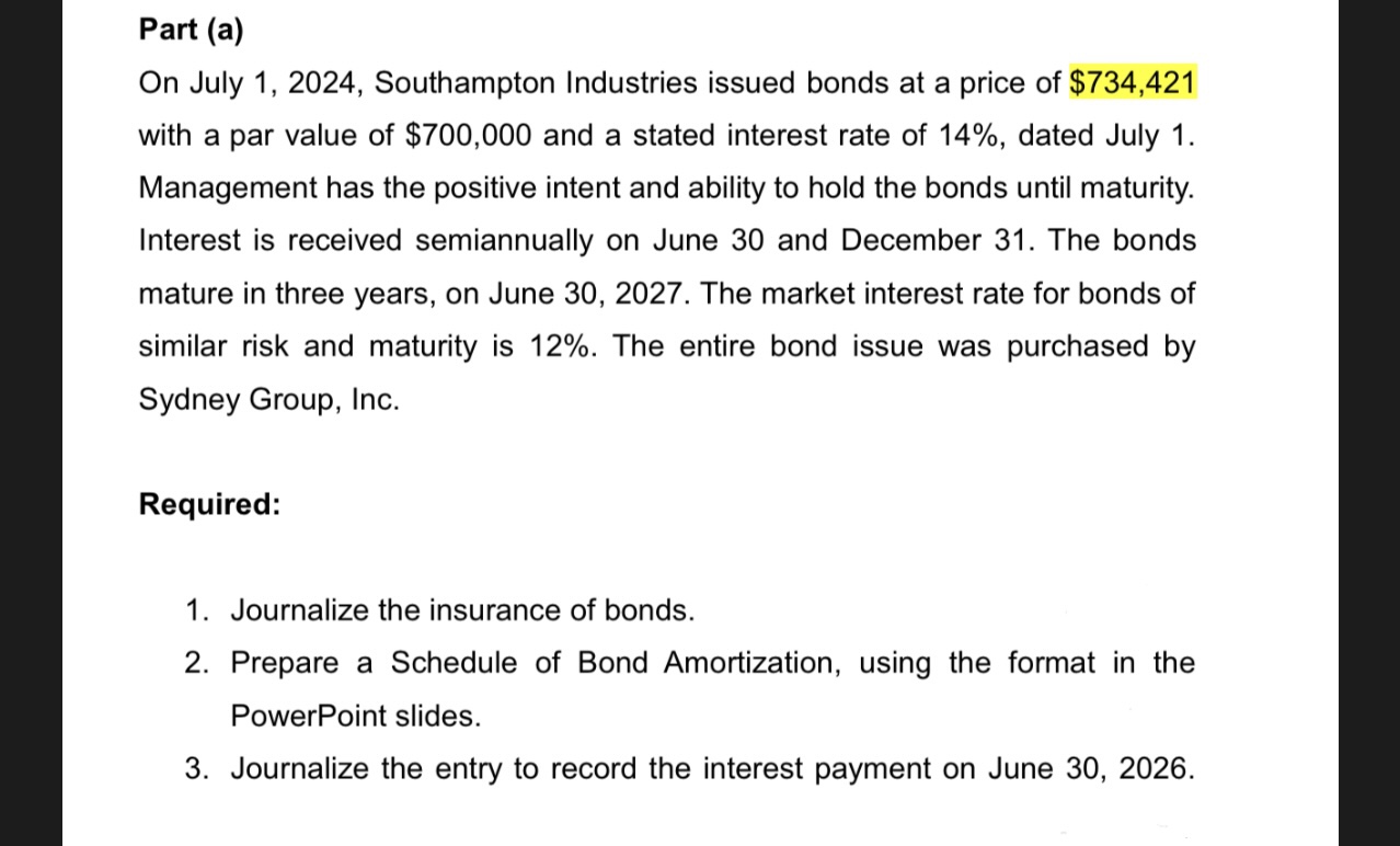 Part ( a ) On July 1 , 2 0 2 4 , Southampton