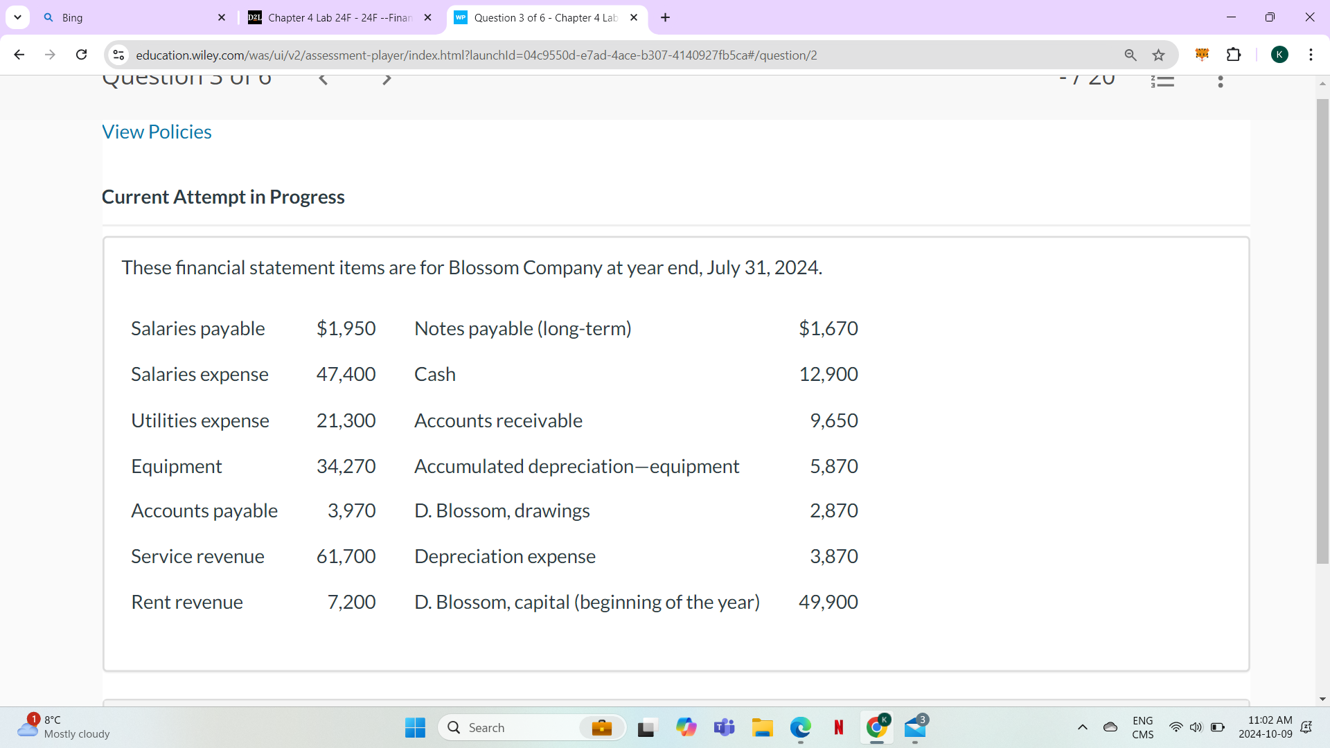 Q Bing X D2L Chapter 4 Lab 24F - 24F --Finan x WP