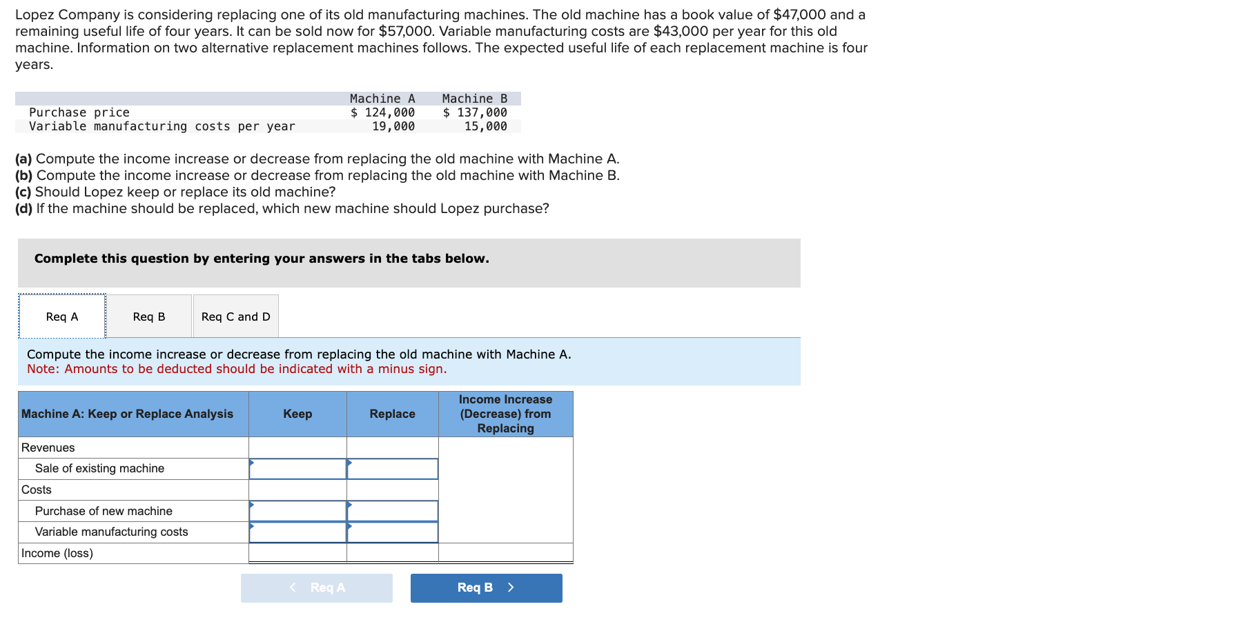 Req A and Req B Compute the income increase or