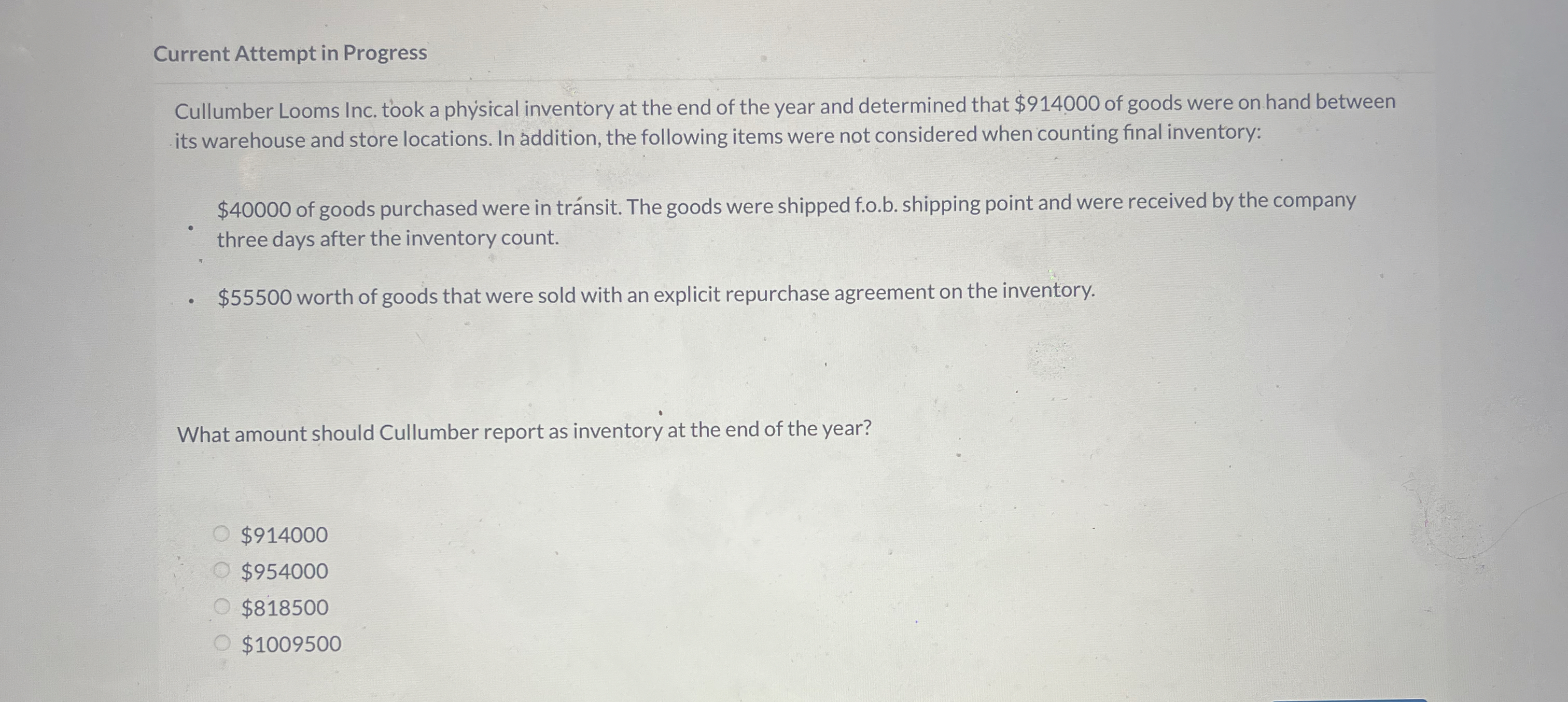 Current Attempt in Progress Cullumber Looms Inc.