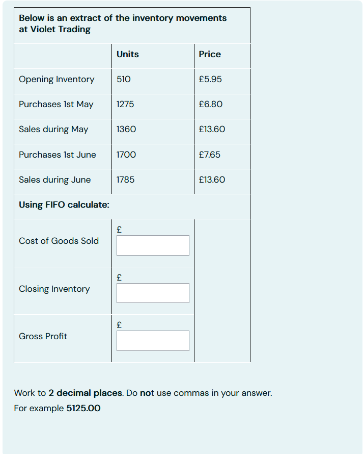 Work to 2 decimal places. Do not use commas in