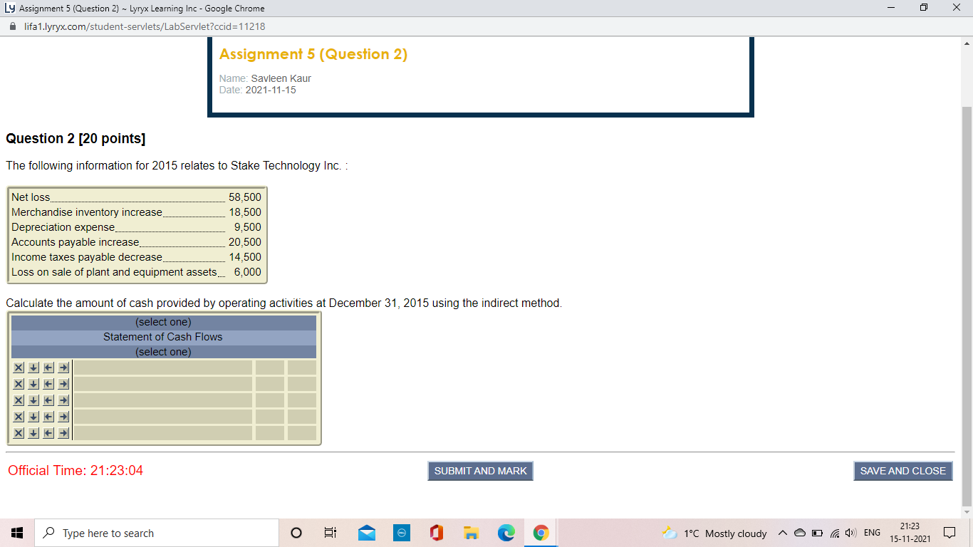Ly Assignment 5 (Question 2) ~ Lyryx Learning Inc