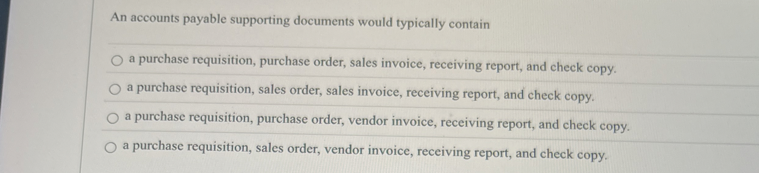 An accounts payable supporting documents would
