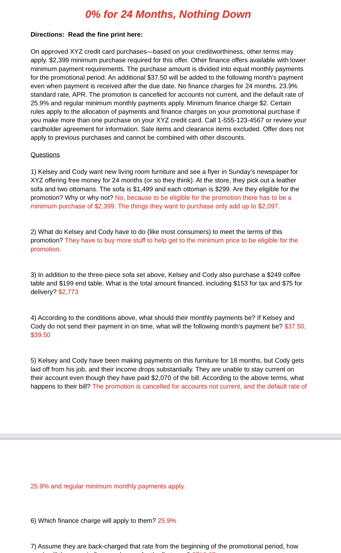 0% for 24 Months, Nothing Down Directions: Read