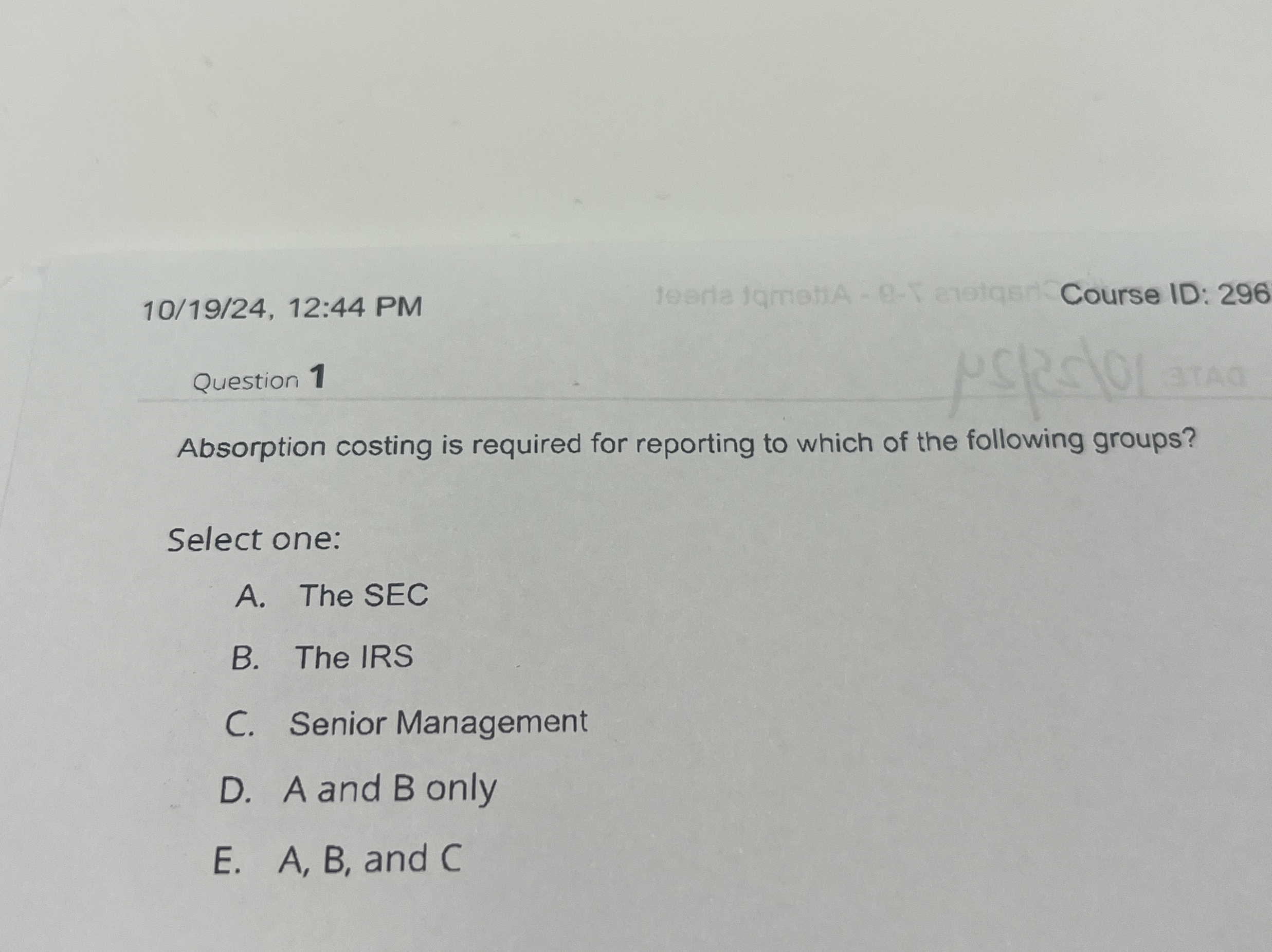 1 0 / 1 9 / 2 4 , 1 2 : 4 4 PM Course ID: 2 9 6