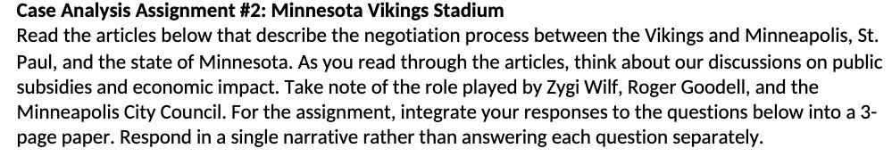Case Analysis Assignment #2: Minnesota Vikings
