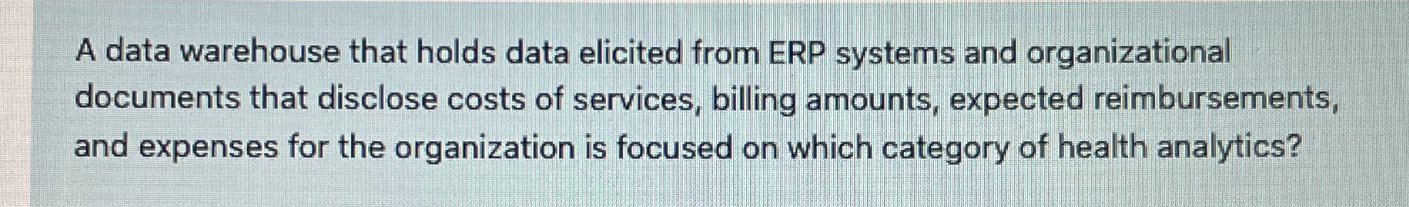 A data warehouse that holds data elicited from