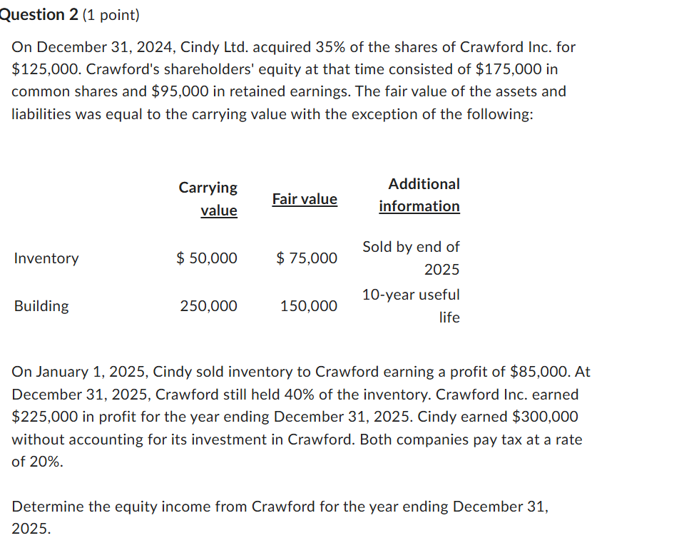 Question 2 ( 1 point ) On December 3 1 , 2 0 2 4