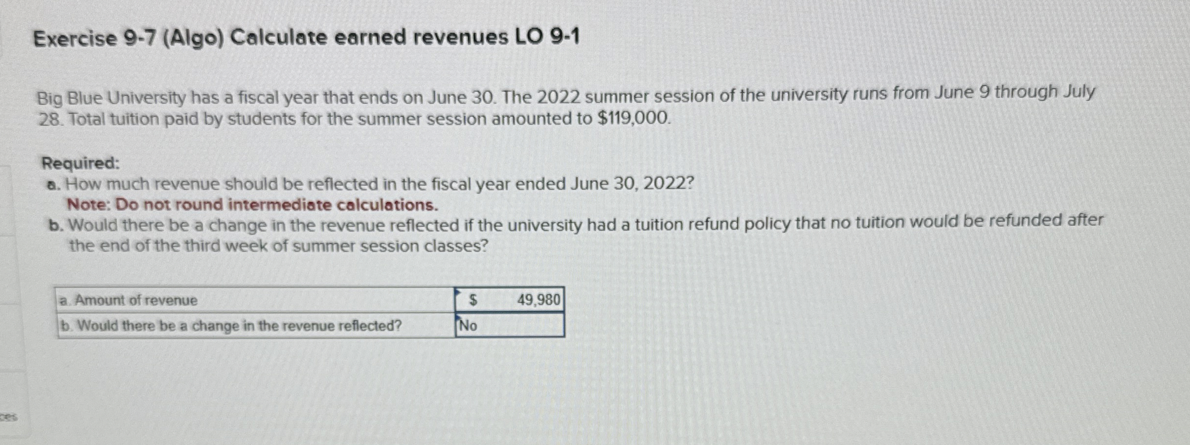 Exercise 9 - 7 ( Algo ) Calculate earned revenues