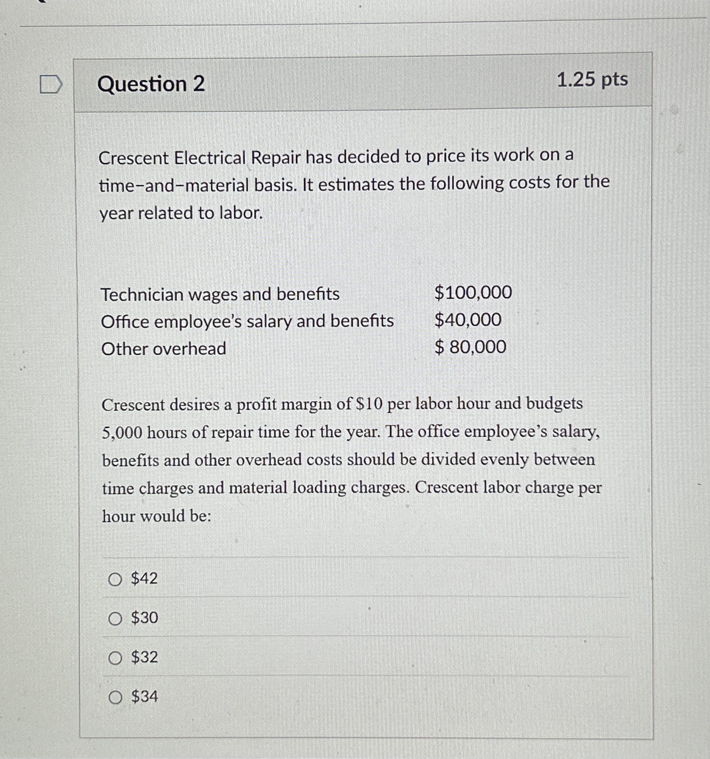 Question 2 1 . 2 5 pts Crescent Electrical Repair