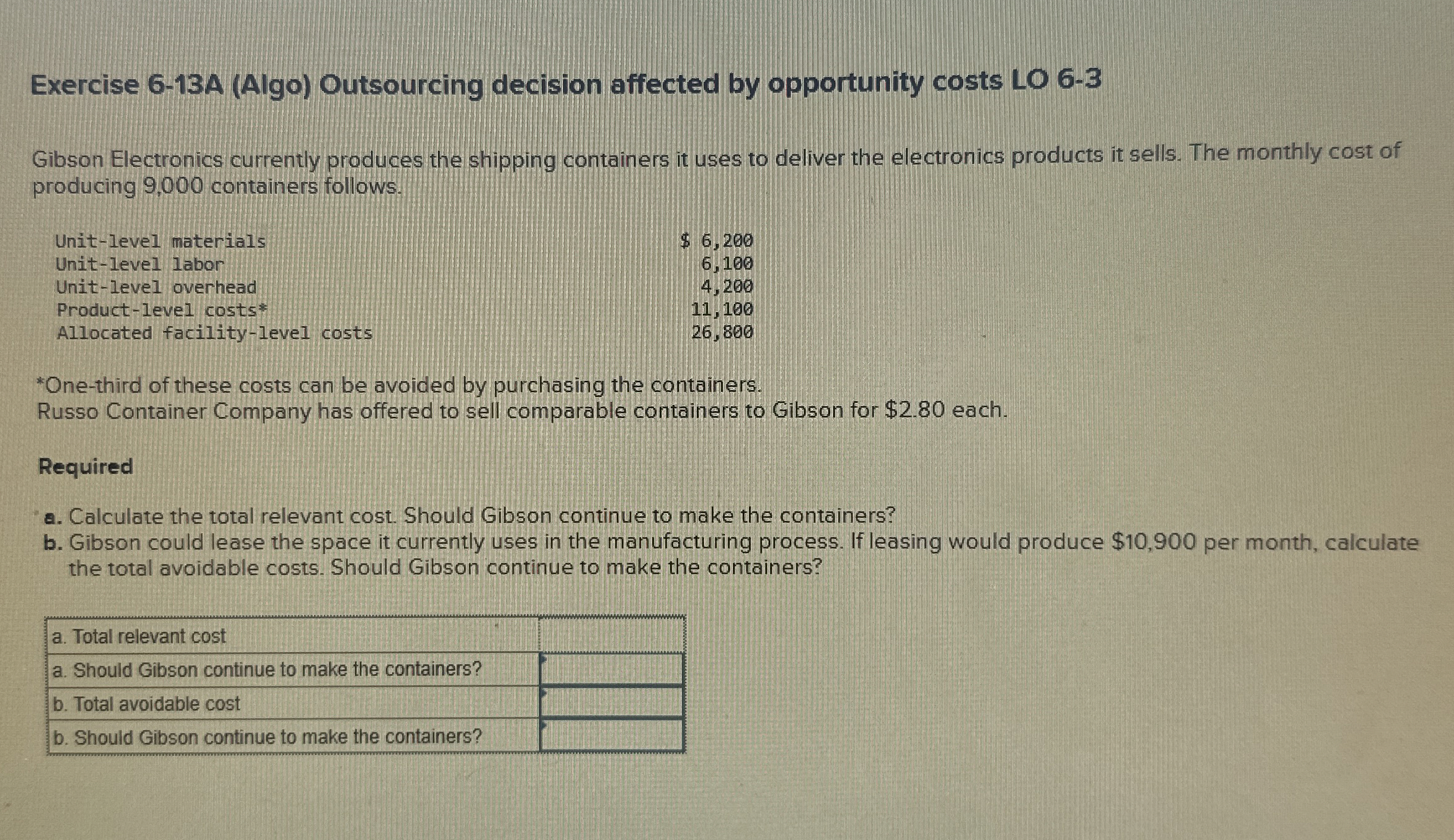 Exercise 6 - 1 3 A ( Algo ) Outsourcing decision