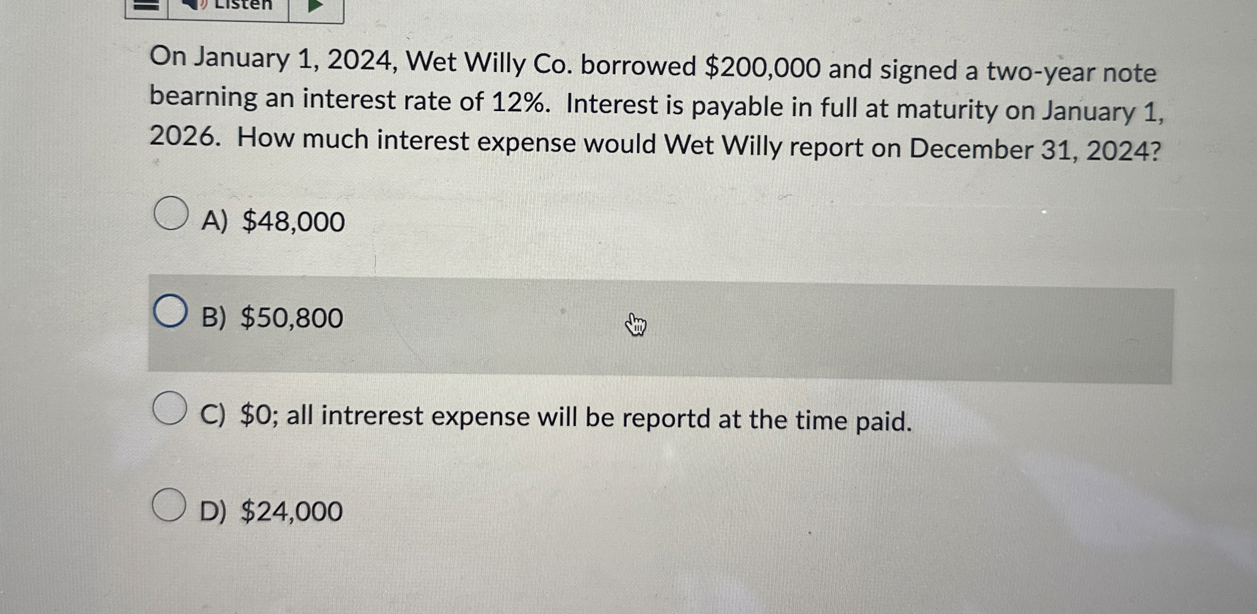 On January 1 , 2 0 2 4 , Wet Willy Co . borrowed
