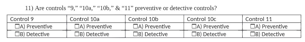 11) Are controls "9," "10a," "10b," & "11"