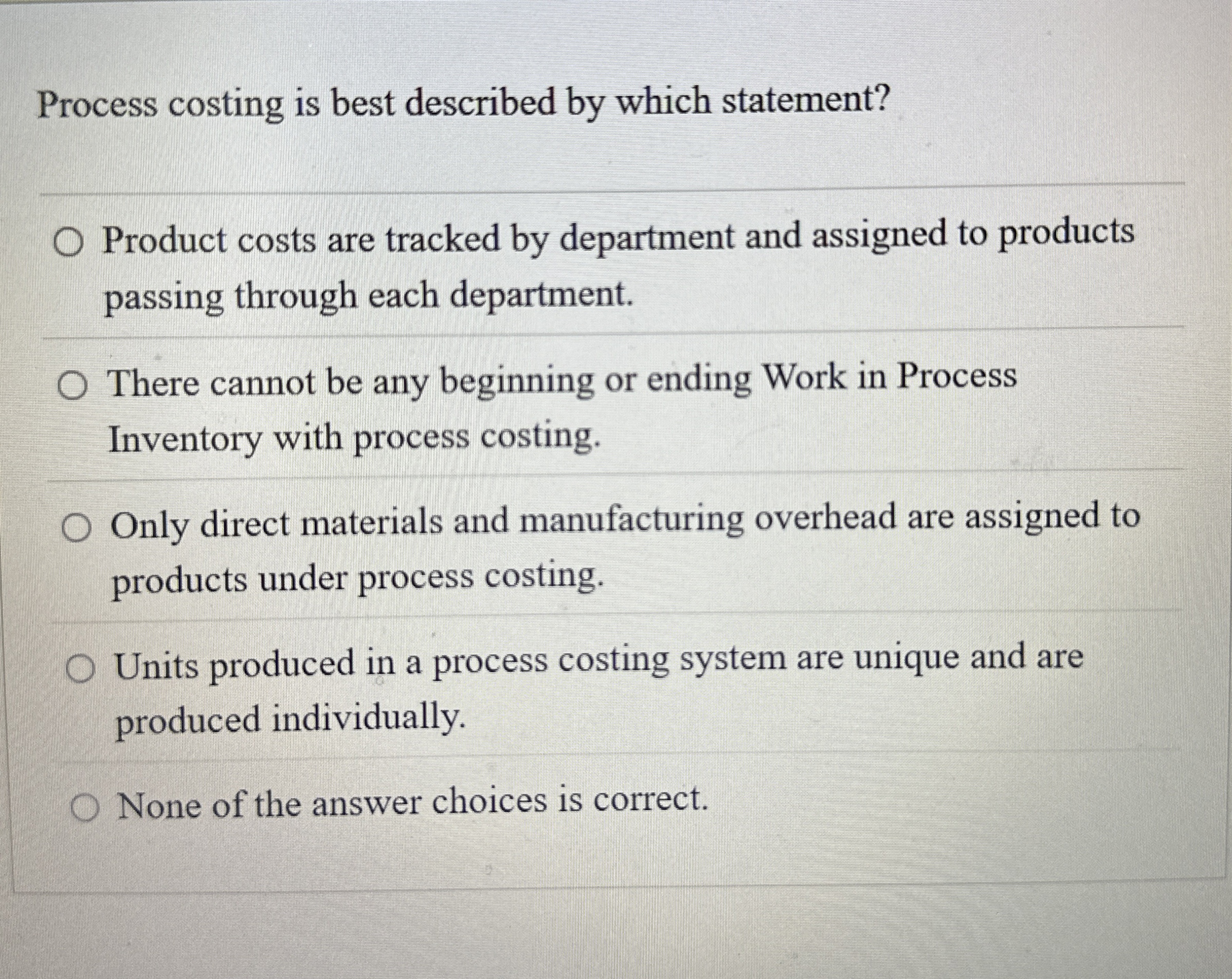 Process costing is best described by which