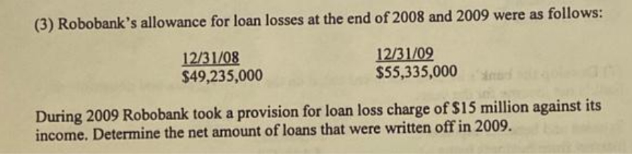 (3) Robobank's allowance for loan losses at