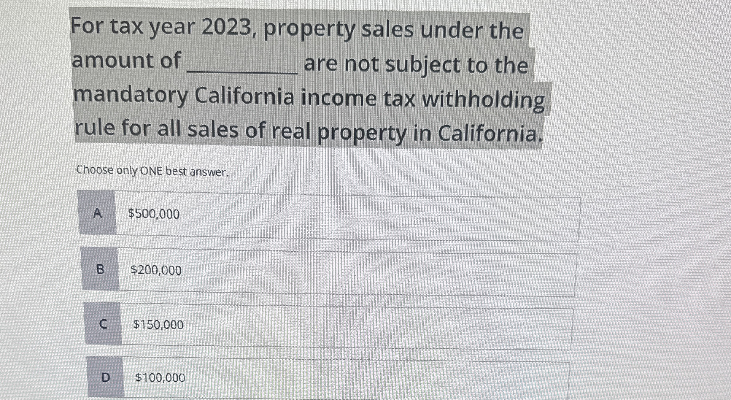 For tax year 2 0 2 3 , property sales under the