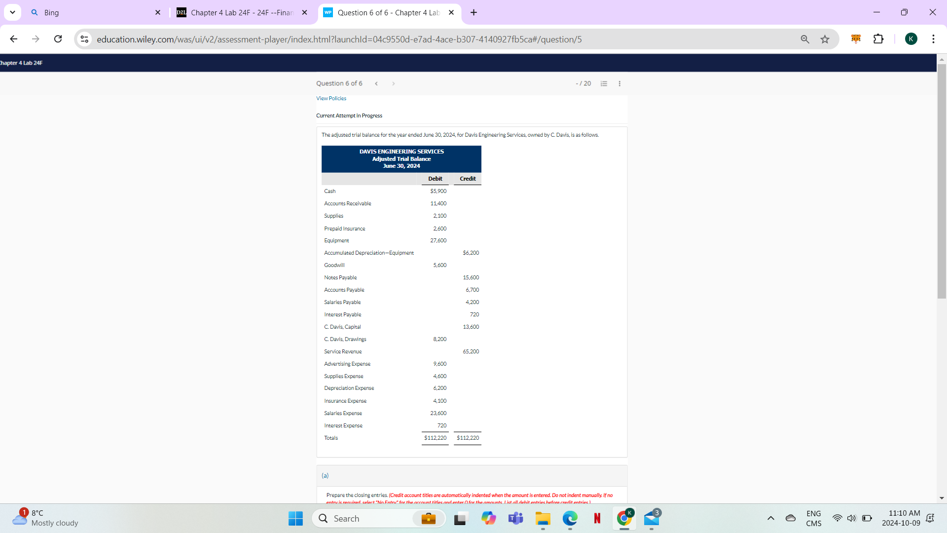 Q Bing X D2L Chapter 4 Lab 24F - 24F --Finan x WP