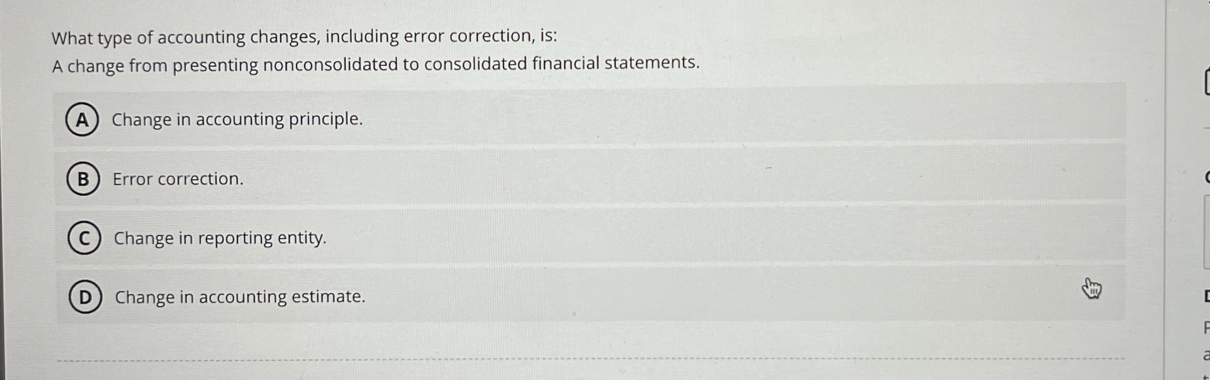 What type of accounting changes, including error