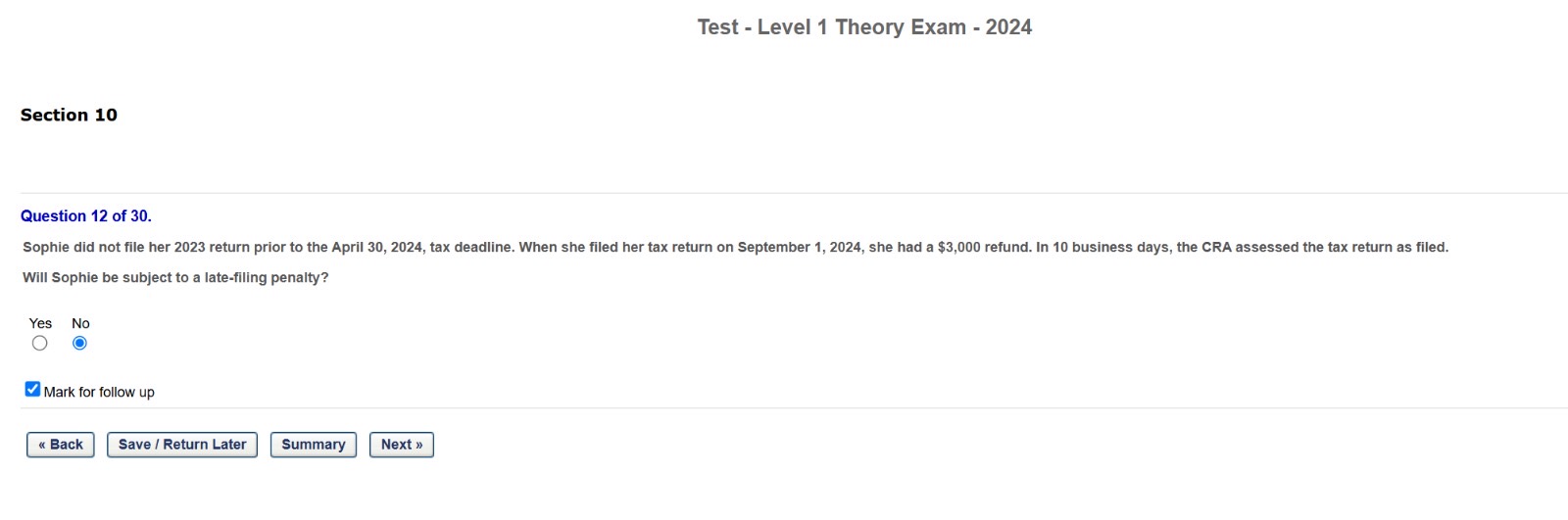 Test - Level 1 Theory Exam - 2 0 2 4 Section 1 0