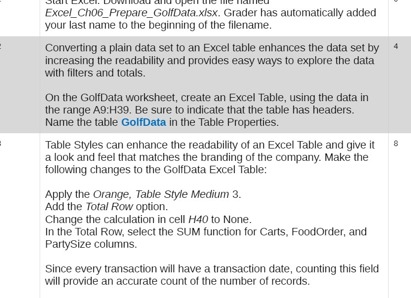 slant C Excel_Ch06_Prepare_GolfData.x/sx. Grader
