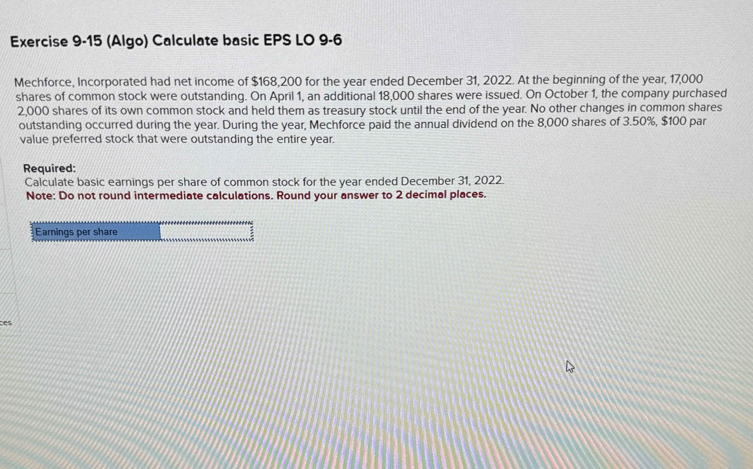 Exercise 9 - 1 5 ( Algo ) Calculate basic EPS LO