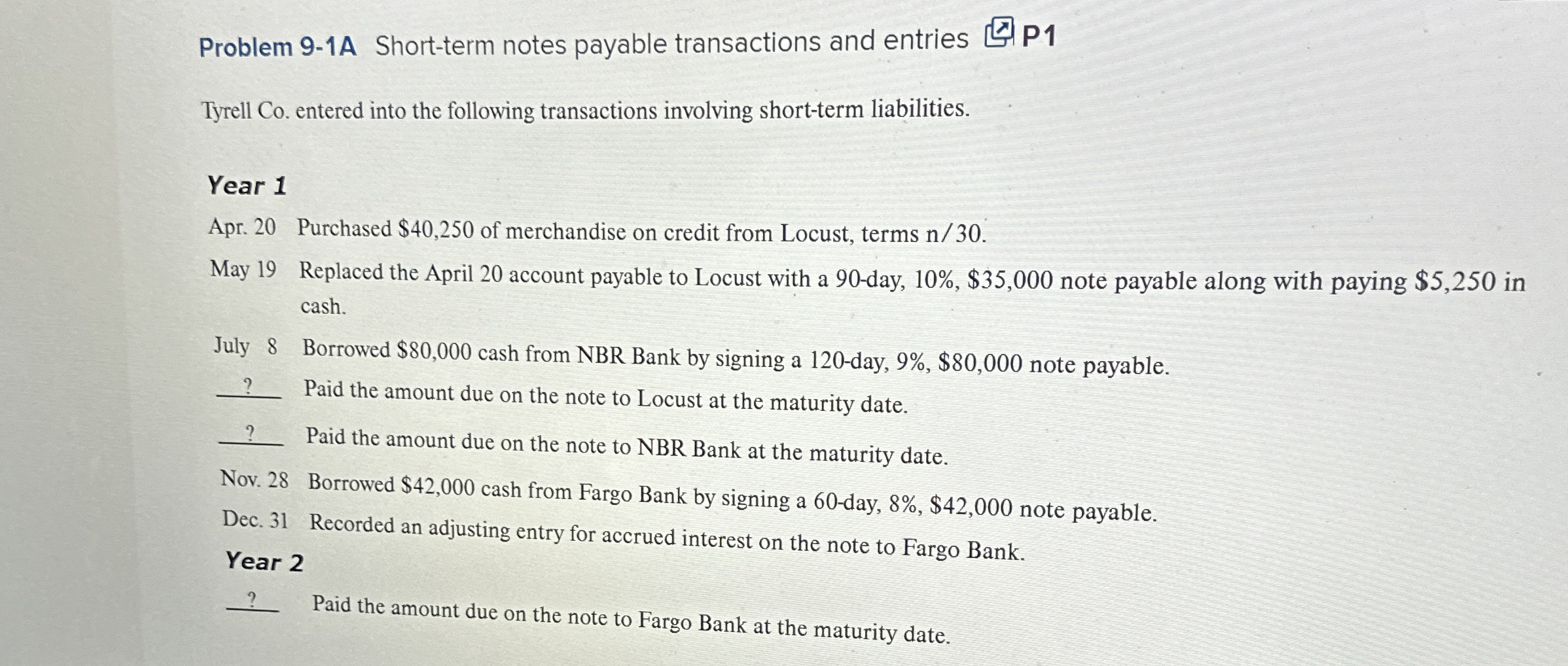 Problem 9 - 1 A Short - term notes payable