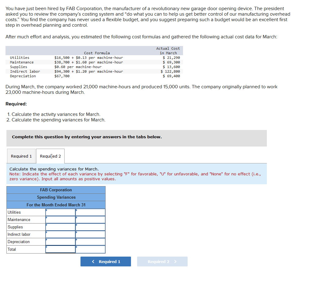 You have just been hired by FAB Corporation, the