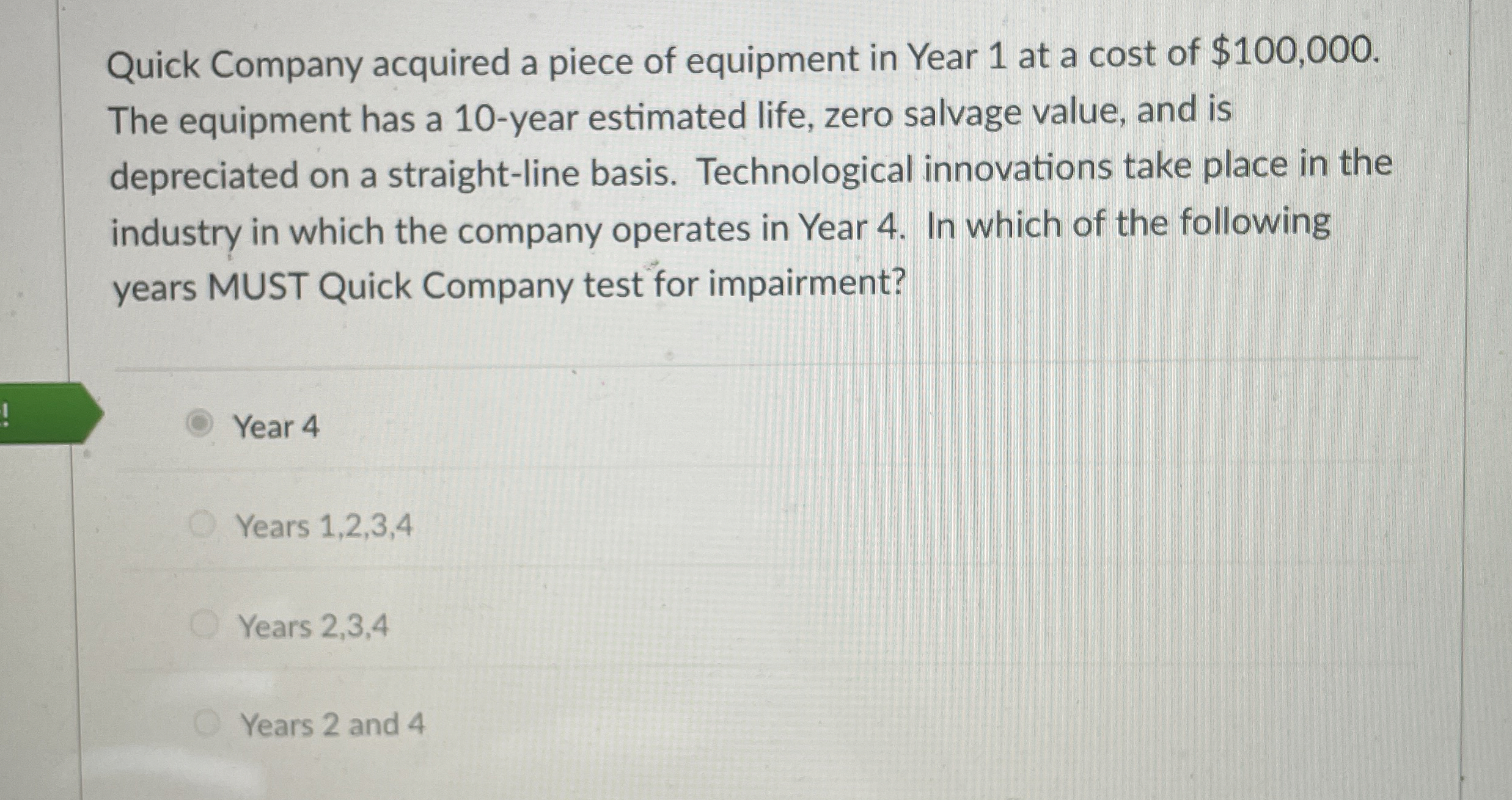 Quick Company acquired a piece of equipment in