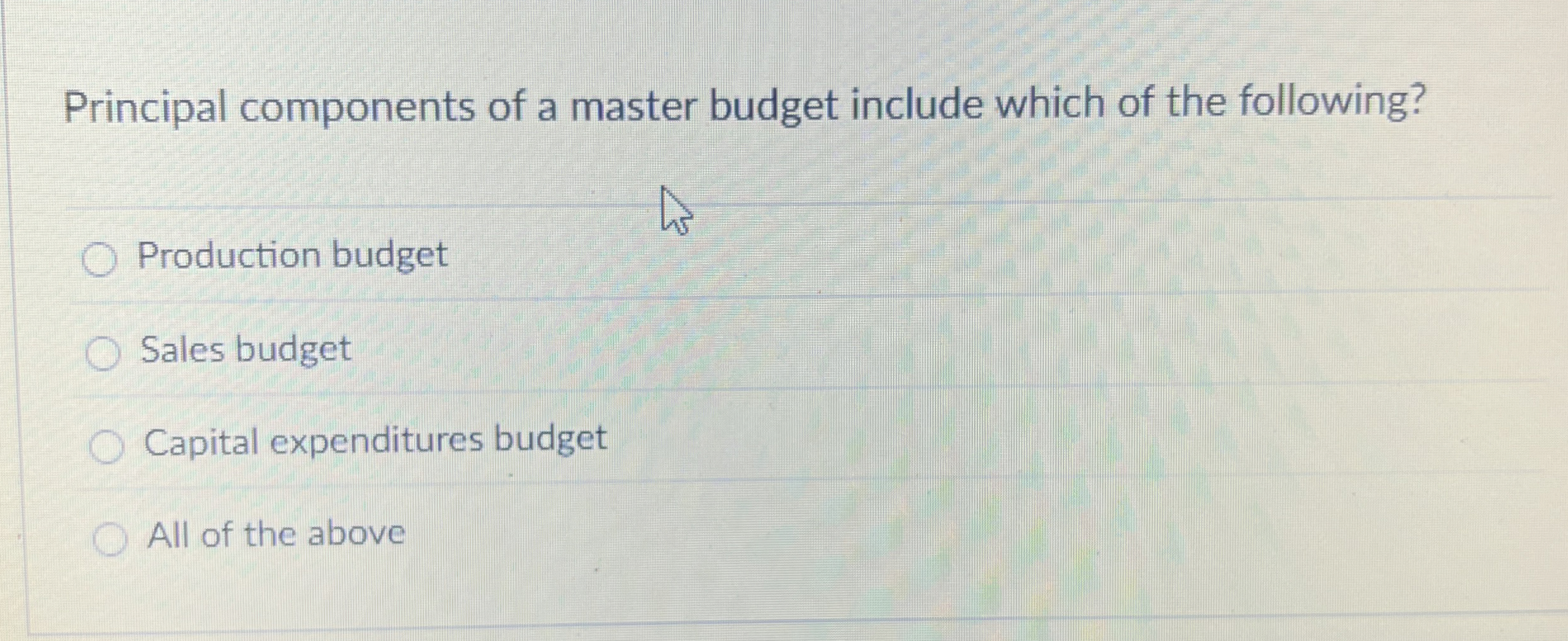 Principal components of a master budget include