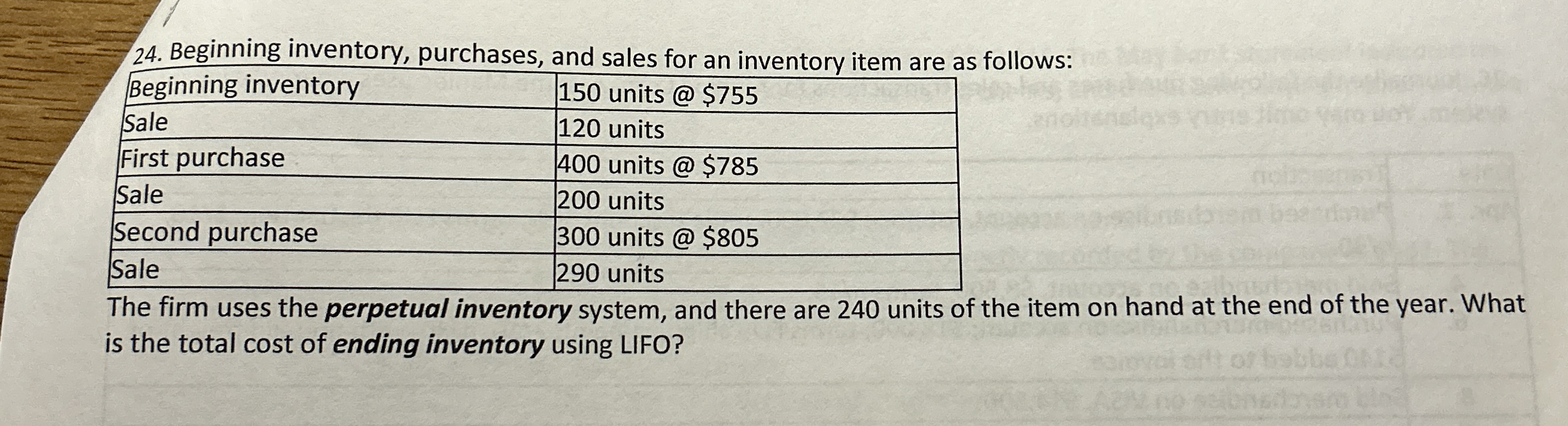 Beginning inventory, purchases, and sales for an
