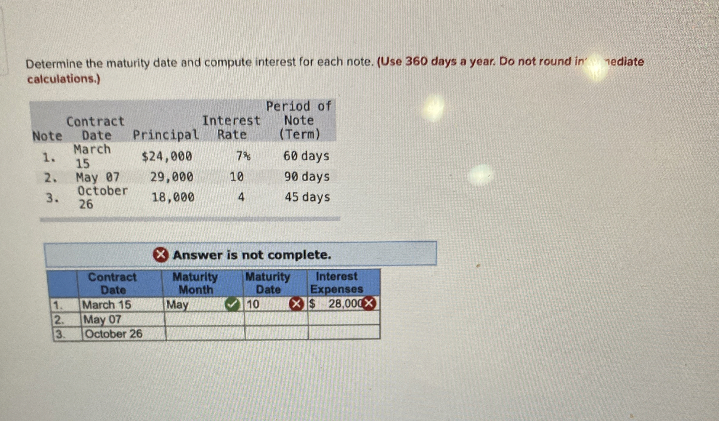Determine the maturity date and compute interest