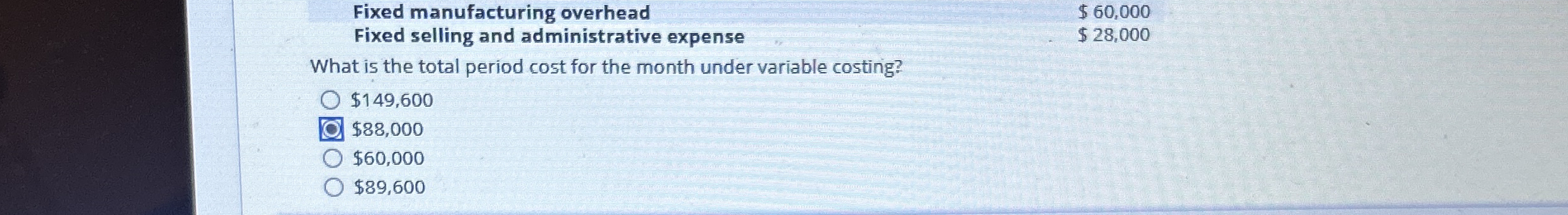 Fixed manufacturing overhead $ 6 0 , 0 0 0 Fixed