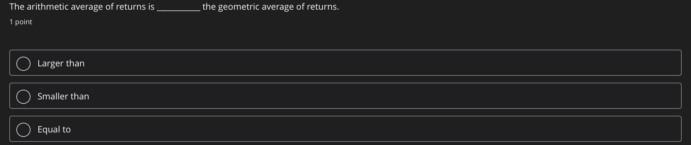 Suppose you have two assets, each has a standard