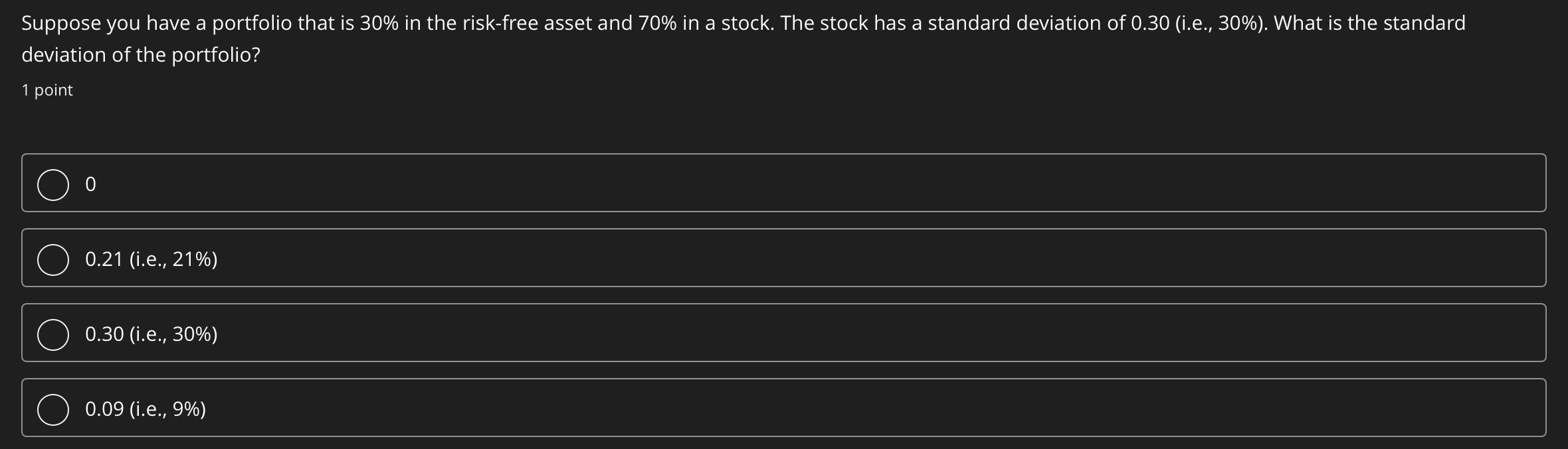 Suppose you have two assets, each has a standard