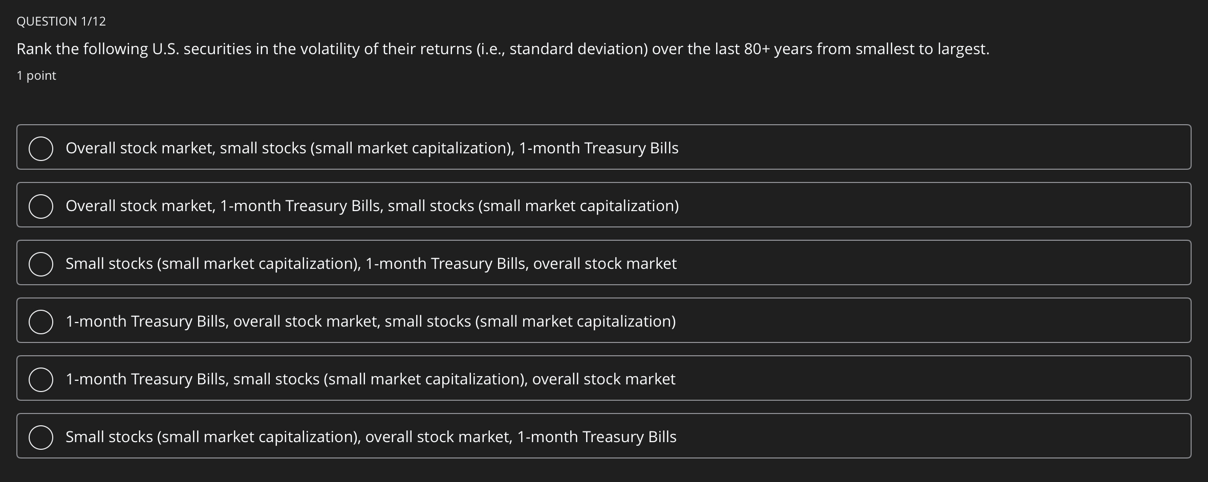 Suppose you have two assets, each has a standard