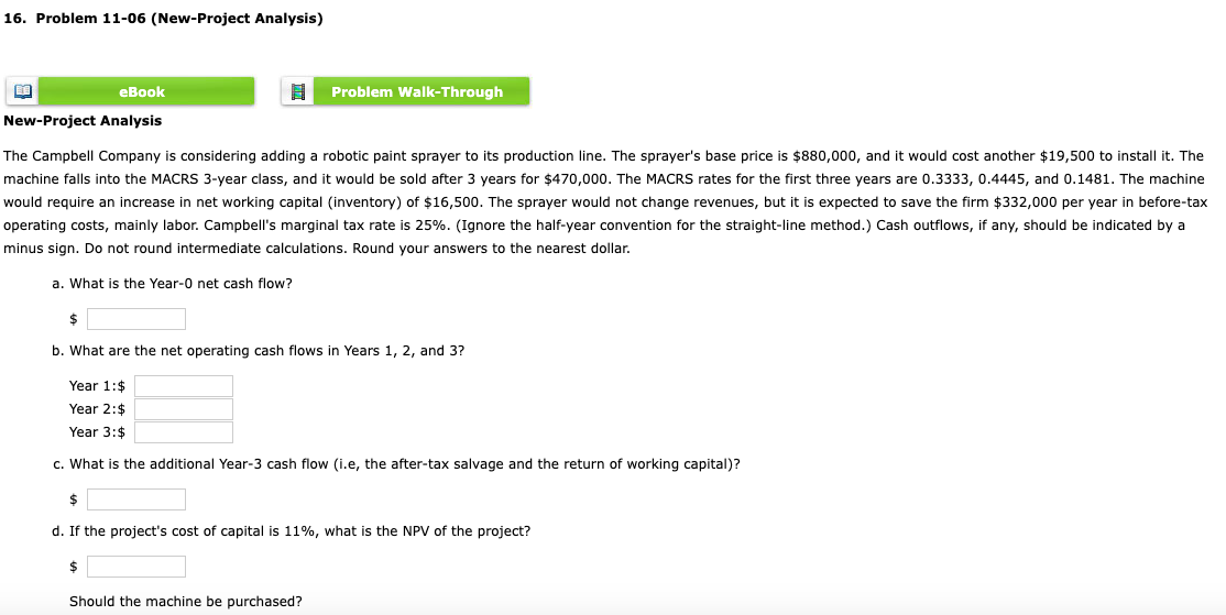 16. Problem 11-06 (New-Project Analysis) Lil E1