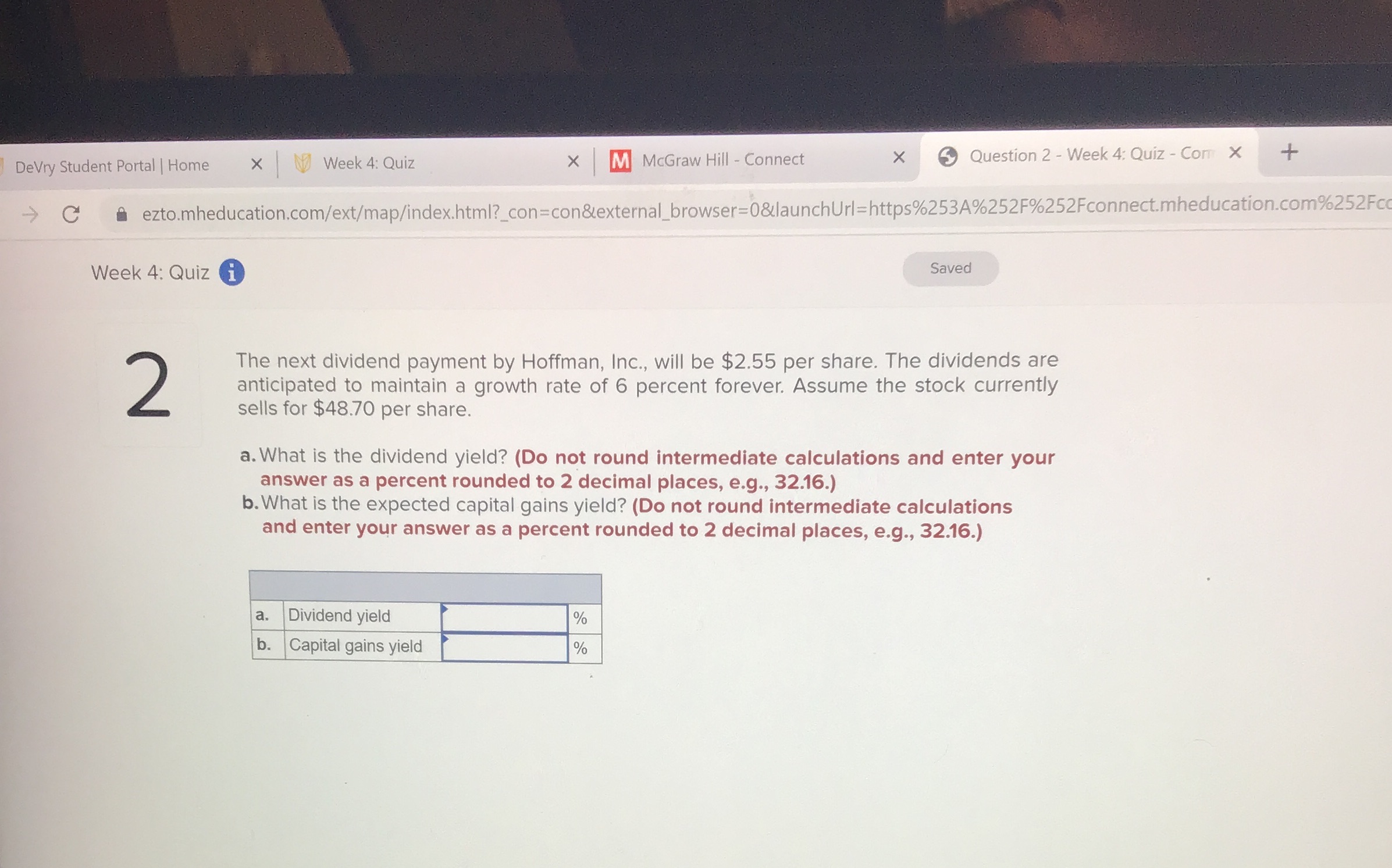 x M McGraw Hill - Connect X Question 2 - Week 4:
