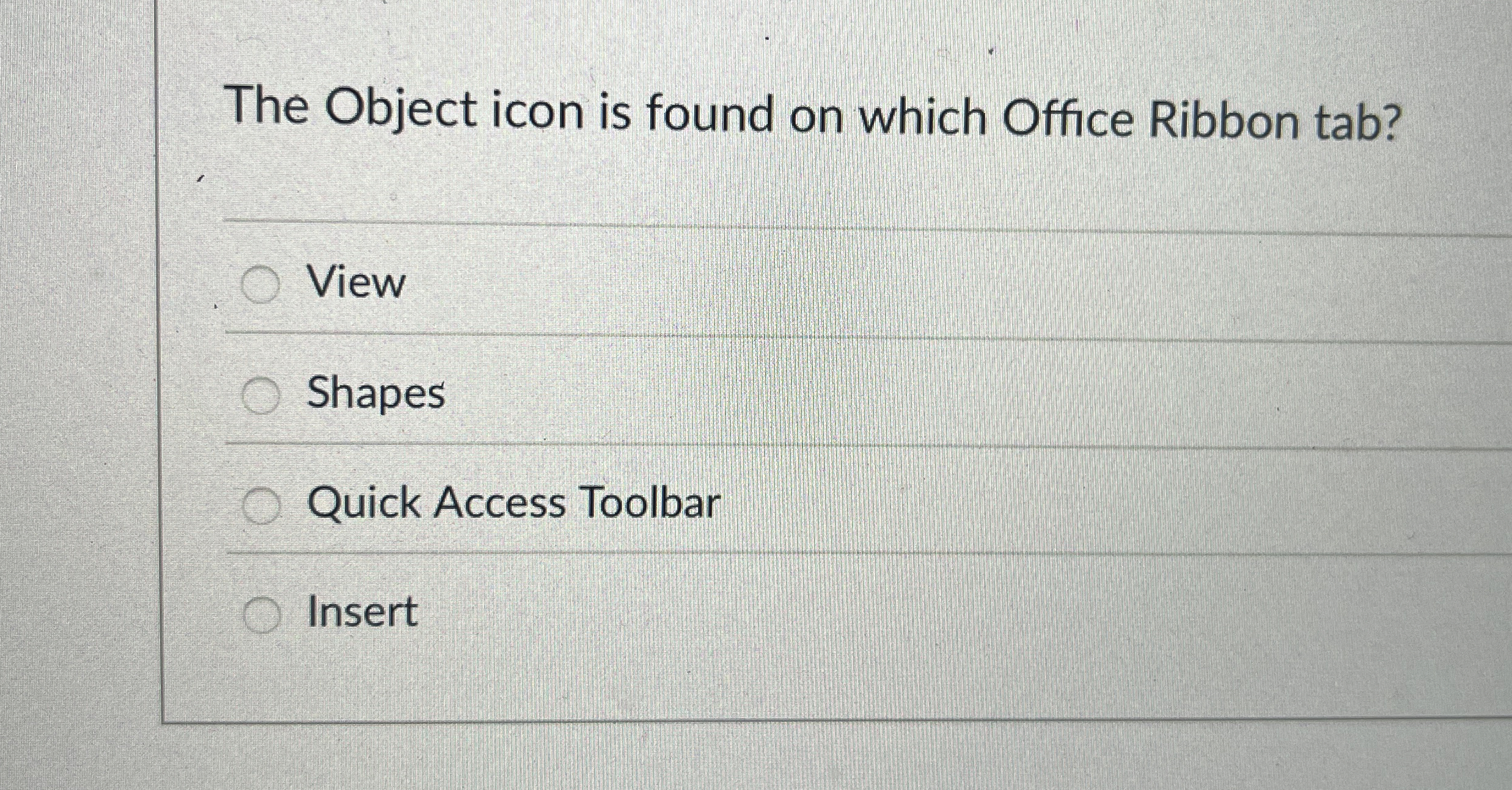 The Object icon is found on which Office Ribbon