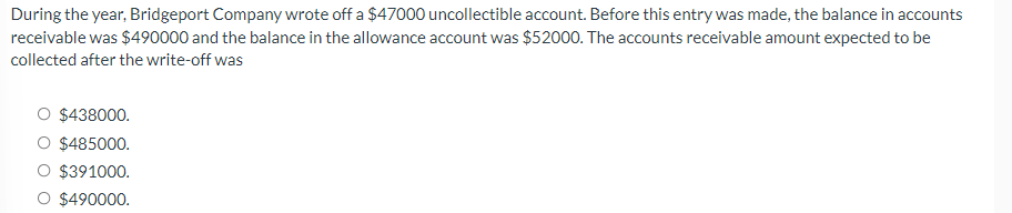 During the year, Bridgeport Company wrote off a $
